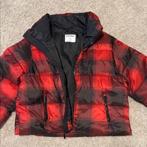 Old Navy Red and Black Checkered Puffer Coat